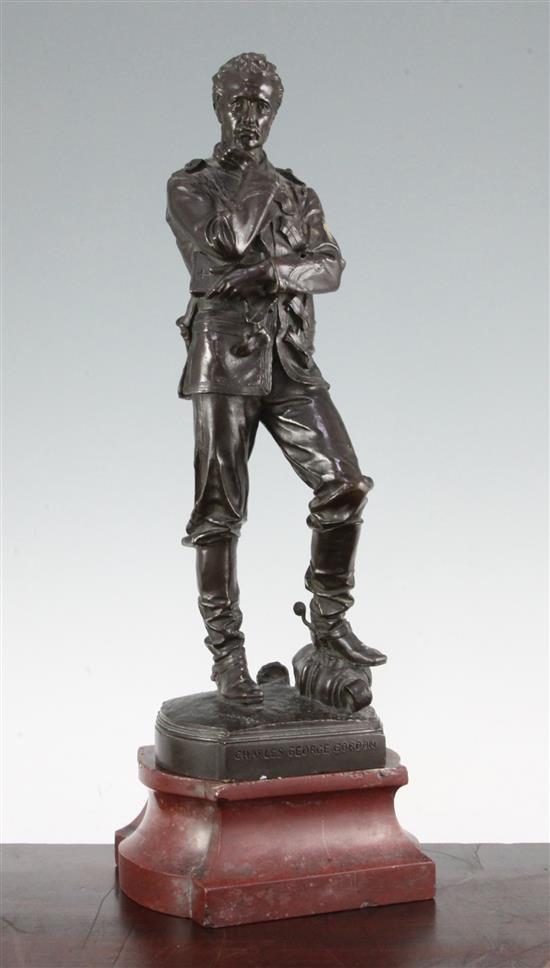 Sir William Hamo Thornycroft RA (1850-1925). A patinated bronze figure of General Gordon, overall 17in. incl. marble base